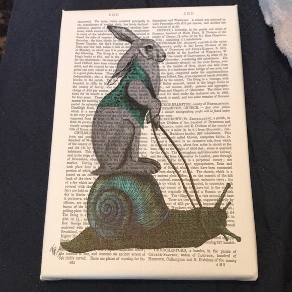iCanvas Other - Whimsical Rabbit & Snail Art Print in Green and Black - Unbranded